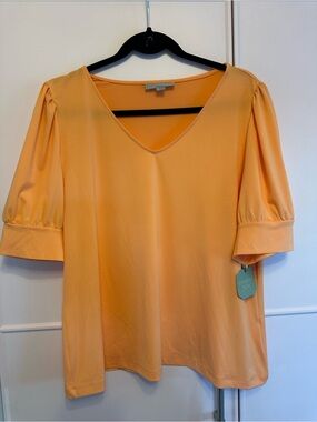 Ryegrass Peach V-Neck Puff Sleeve Top